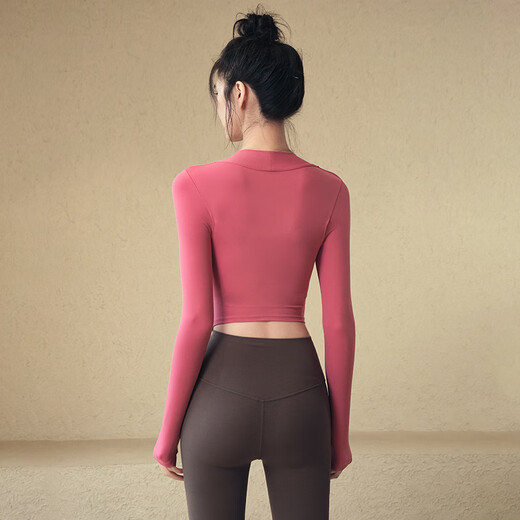 Jincheng Yoga Clothes with Breast Pads for Women Tight Slimming Sports Long Sleeve Tops Running Fitness Pilates Training Wear MZ-114 Peach Blossom Powder Contains Non-Removable Breast Pads S 80-100Jin Jin is equal to 0.5kg