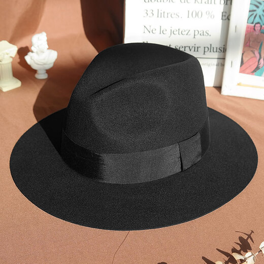 King of Hundred Hats stereotyped high-end fine pure wool woolen felt gentleman hat middle-aged and elderly hats British hats for men and women black 100% fine wool adjustable L (58-59)CM
