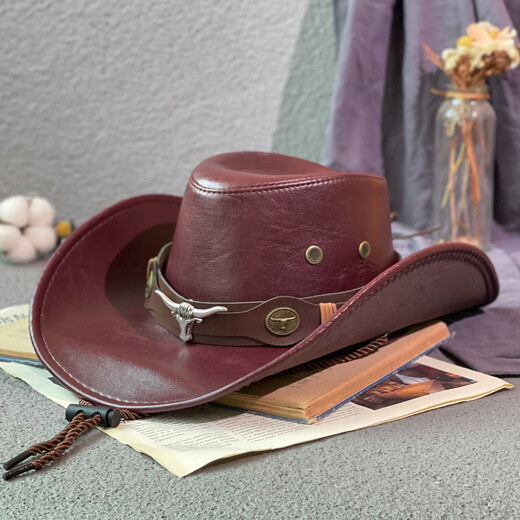 Woodpecker Big Bull Head Retro Western Cowboy Hat for Men and Women Spring and Autumn Outdoor Travel Sun Hat Large Brim American Jazz Hat for Men Cow Head Belt Imitation Leather Jazz Hat Camel JSM-03 One Size 55-59CM