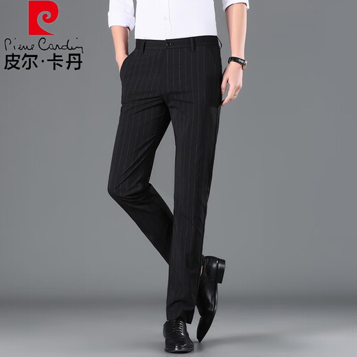 Pierre Cardin Striped Business Casual Anzughose für Männer koreanische Stil schlanke gerade Hose für Männer formelle Anzug Sommer lange Hosen dünne Schwarz 719 32