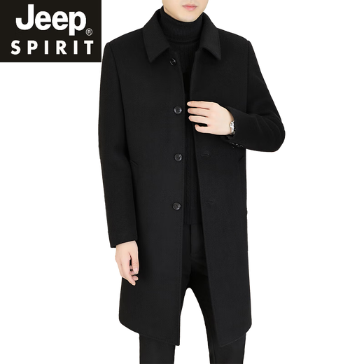 JEEP SPIRIT双面呢外套男士长款羊毛呢风衣秋冬加厚羽绒内胆羊绒大衣男新品 LY2316藏青色(双面呢羊绒)中长款 XL (135-150斤)