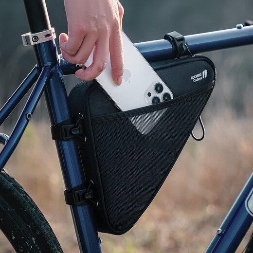 Rock Brothers bicycle bag, front bag, upper tube bag, triangular beam bag, mountain road bike saddle bag, tool riding equipment, black 1.5L