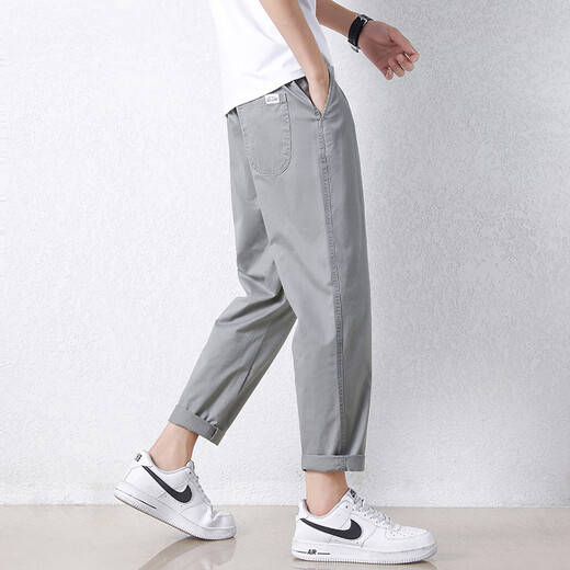 Jewish casual pants for men in summer new loose ice silk straight sport nine-point pants for men conical Korean style trendy trousers 9904 cement grey L