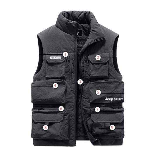 JEEP SPIRIT vest men's workwear multi-pocket fishing photography 2025 winter plus velvet thickened warm vest khaki color upgraded silver fox velvet lining 2XL 130-145Jin [Jin equals 0.5 kg]