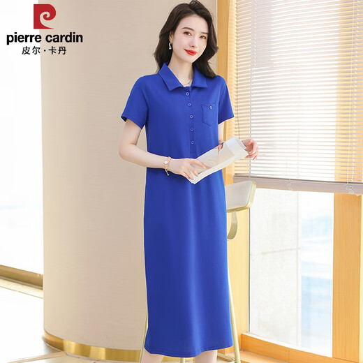 皮尔卡丹（pierre cardin）2025新款Polo连衣裙纯棉女夏翻领长款过膝t恤宽松休闲运动短袖裙 绿色   9859款 L 110-120斤