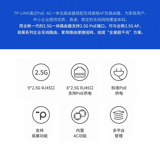 普联（TP-LINK）BE5100双频WiFi7无线AP面板 2.5G网口 可组全屋wifi套装 R5009PE-AC 9口2.5G 8口PoE