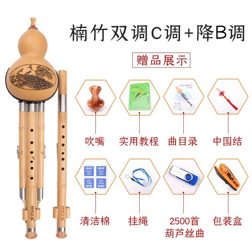 Der Klang von Seide und Bambus, Hulusi Nanzhu, Yunnan Nationales Musikinstrument, erwachsene Kinder, Grundschüler, professionelle Leistung, Hulusi Anti-Fall-Doppelrohr, C Key + B Flat Key