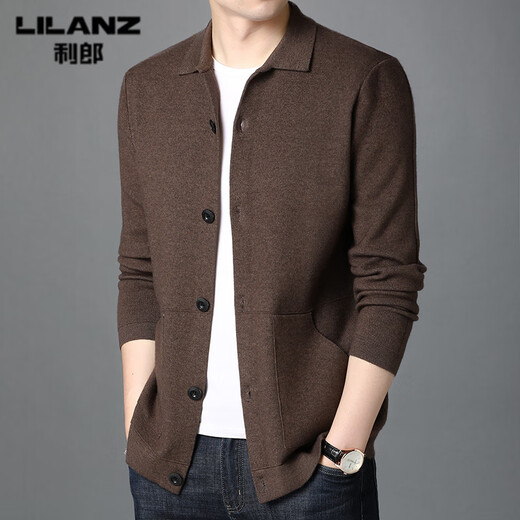Lilan men's knitted jacket cardigan lapel autumn and winter men's wool casual high-end wool sweater jacket trendy black 170/88A (suitable for weight 120-130Jin Jin equals 0.5 kg)