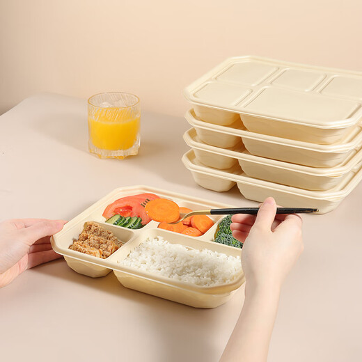 Baiji corn starch disposable lunch box biodegradable microwave lunch box with lid packed fast food lunch box 5 compartments * 20 sets