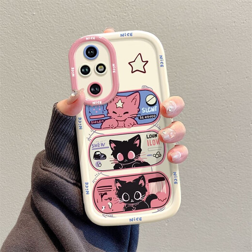 Mysterious Choice convient à Honor 200pro Mobile Phone Case Honor 50 Cartoon Ins Wind Star Eye Cat Honor 30 Anti-Fall Honor 20 Full-inclusion Honor 90GT Silicone Honor 100 Mobile Phone Case Round Pier Shell - White - BS3893 Black Cat + A1948 Rose Red Honor 50
