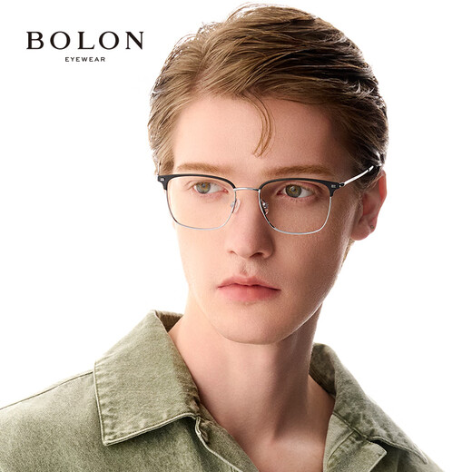 Bolon Tyrannosaurus-Brille Wang Hedi Das gleiche 25-jährige neue Produkt Myopia Gläsers Rahmen Titanium Augenbrauenrahmen kann mit BA7009 B15 Mattschwarz Silber/Halbgloss mattes schwarzes Einzelrahmen abgestimmt werden