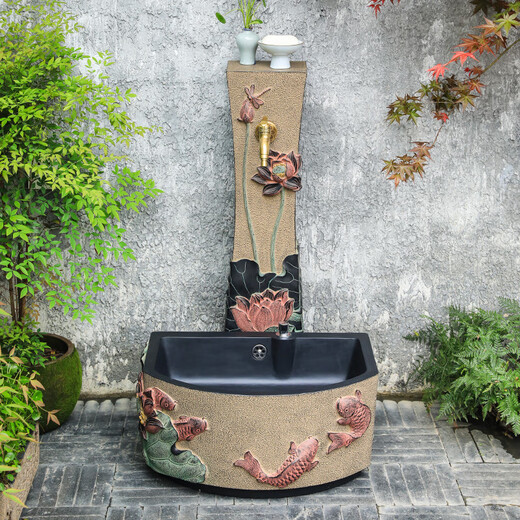 Zhishi New Chinese Vertical Faucet Outdoor Courtyard Mop Pool Villa Garden Column Anti-freeze Crack Floor-standing Water Hydrant Watering Flowers W017-2 Yuyue Lotus Pond Mop Pool Model B