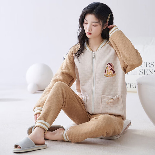 Camisa cómoda para mujeres, mangas largas de algodón puro de invierno, otoño e invernal de calidez delgada de algodón de algodón de algodón delgada, ropa para mujeres cálidas para el hogar MC15275 XXL (recomendado 135-150jin [Jin es igual a 0,5 kg])