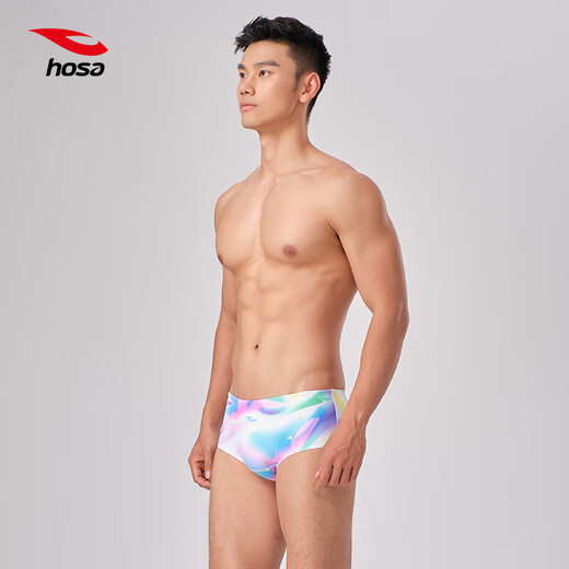浩沙（hosa）男士三角泳裤低体感渐变印花舒适高弹防晒抗氯专业训练 梅红 XL (专业竞技款，非专业拍大1-2码)