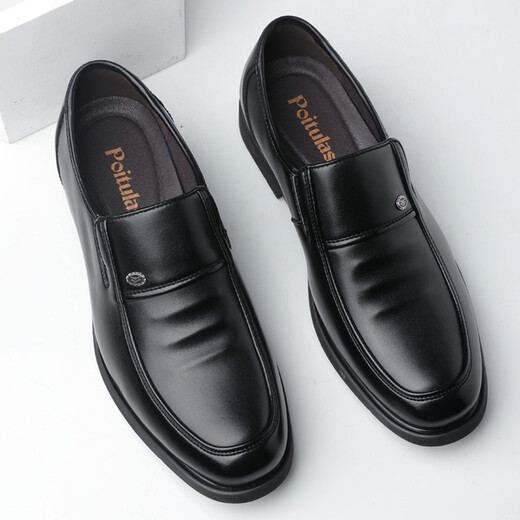 Portures leather shoes men's British slip-on business casual shoes lightweight soft sole Loaf formal shoes men 9526 black 39
