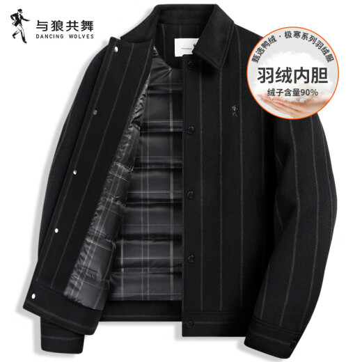 Tanzen mit dem Wolf [Down -Liner] Woll -Revers -Jacke für Männer 2024 Herbst und Winter Neu gestreifte warme Jacke für Männer 1054 Schwarz 001 L (175)