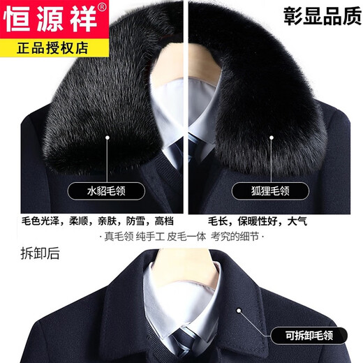 Hengyuanxiang Herren Wollmantel Herbst und Winter verdickte Jacke mittlere und ältere Jacke Windbreaker Herrenkleidung Langstil/versteckt Blau [Fox-Pelzkragen] 5xl 200 Größe (geeignet für 200 Jin [Jin gleich 0,5 kg] -230 Jin [Jin Equals 0,5 kg]])