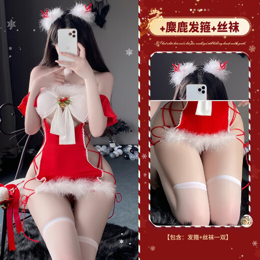 温诗欧曼烟性感麋鹿圣诞制服套装睡衣服装合集一件8596 9858斗篷+三点+手袖*2+腿环*1+ 均码