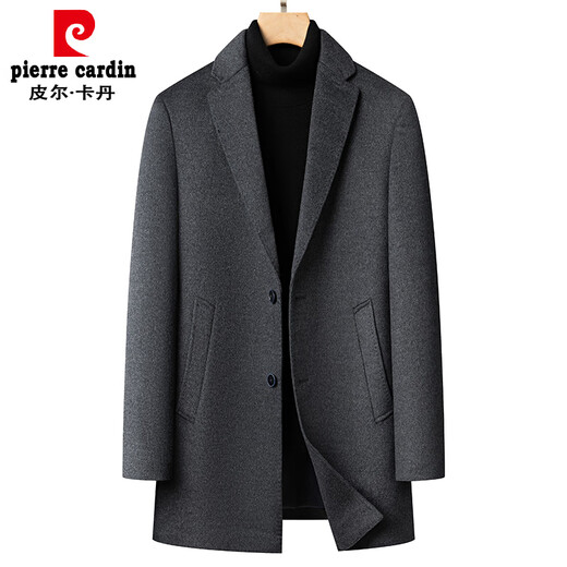 皮尔卡丹高档羊绒大衣男士中长款呢大衣秋冬季中年羊毛呢子西服领外套男士 混咖色 170/M