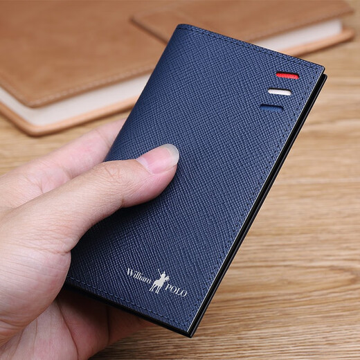
Emperor Paul POLO ultra-thin multi-card genuine leather bag for men's mini driver's license protection case chuck layer cowhide silver blue cross pattern
