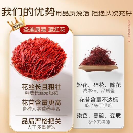 圣迪康藏 西藏藏红花精选特优西红花全长丝番红花茶3克礼盒装健康礼品 女性礼物