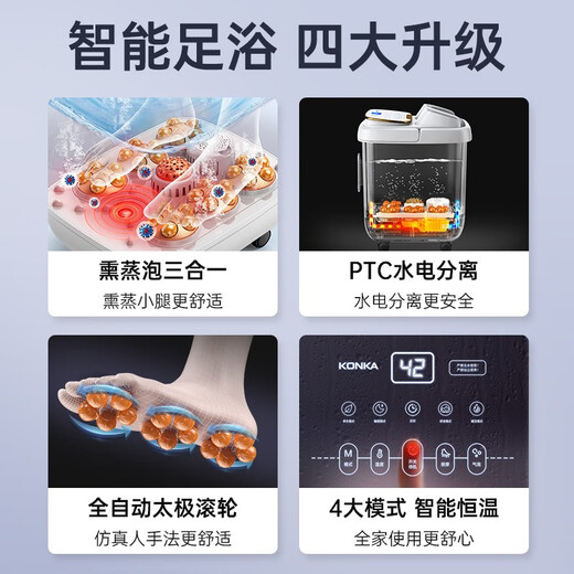 KONKA Foot Bath Bucket Massage Heated Fully Automatic Foot Bath Constant Temperature Electric Foot Bath Bucket Foot Massage Basin Home High and Deep Bucket for Parents and Elders Birthday Gifts Birthday Gifts High-end + 7 Intelligent Modes Circular Heating + Steaming High and Deep Bucket Officially Designated by KONKA Constant Temperature Quick-Heat Model