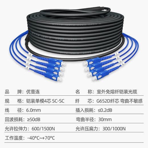 Cable óptico de fibra óptica de fibra de modo único armado con el exterior de su al aire libre.