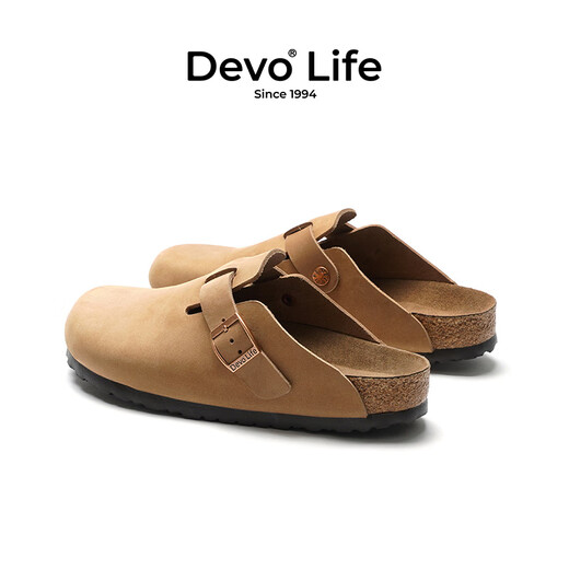 Devo Life's Wo Cork Schuhe für Männer und Frauen gleiche Gelegenheitsschuhe für Halbpack Faulpaare Birkenstock-Schuhe modische Außenschuhe 3624 Aprikosenfarbe Crazy Horse Cowhide 38 (empfohlen, eine kleine Größe zu nehmen)