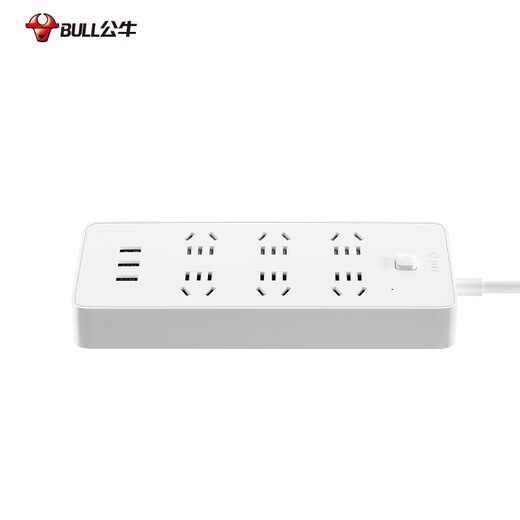 Bull plug strip UUN153X boxed white USB socket Xiaobai, total length 1.8 meters, 3*USB+6*five holes+master control switch