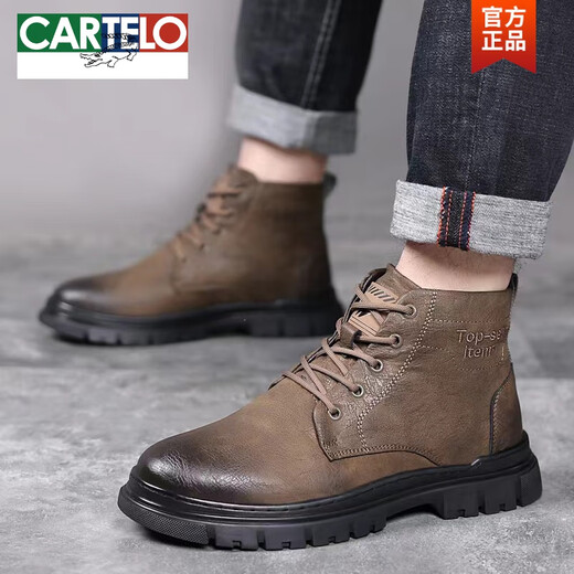 Cartelo Martin Boots Hombres de otoño e invierno Nuevas botas de cuero para hombres Botas de trabajo de estilo británico Botas cálidas y no deslizantes Botas de suela gruesa 9901 Caki Single Shoes 40