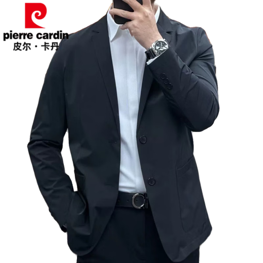 皮尔卡丹（pierre cardin）2025春秋新款男士商务休闲轻薄西服时尚英伦纯色西装外套气质 黑色 M 【建议90-110斤】
