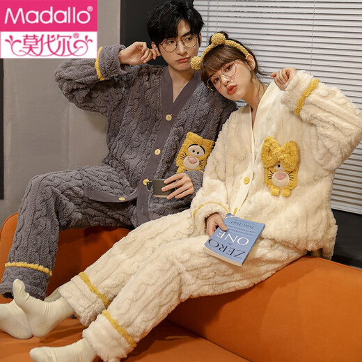 Modal 2025 New Couple Pajamas Coral Velvet Autumn and Winter Thickened Warm Flannel Men's and Women's Home Clothing Set Winter Flannel L6107 Bow L Female L Male XXL