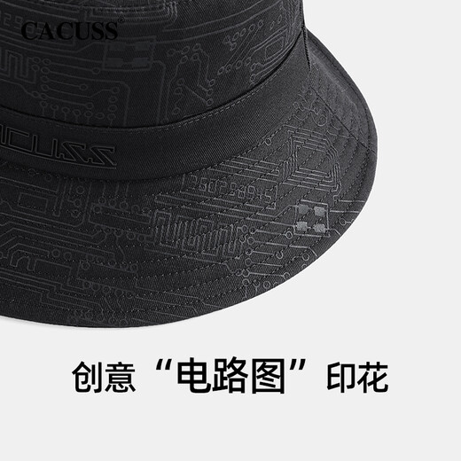 CACUSS遮阳帽子男士大头围渔夫帽户外出行防晒帽女显脸小盆帽太阳帽黑中