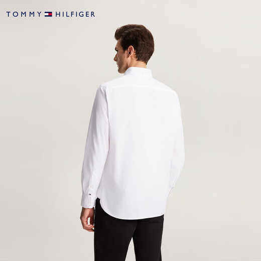 Tommy Hilfiger autumn and winter men's easy-care Oxford spinning pure cotton solid color business casual commuting long-sleeved shirt shirt jacket white YCF S (recommended 120-135Jin Jin equals 0.5kg)