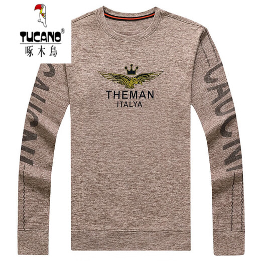 啄木鸟（TUCANO）男士长袖t恤高棉圆领卫衣春秋季新款男装印花打底衫上衣 9929上青 纯棉春秋款 190/4XL建议185-210斤
