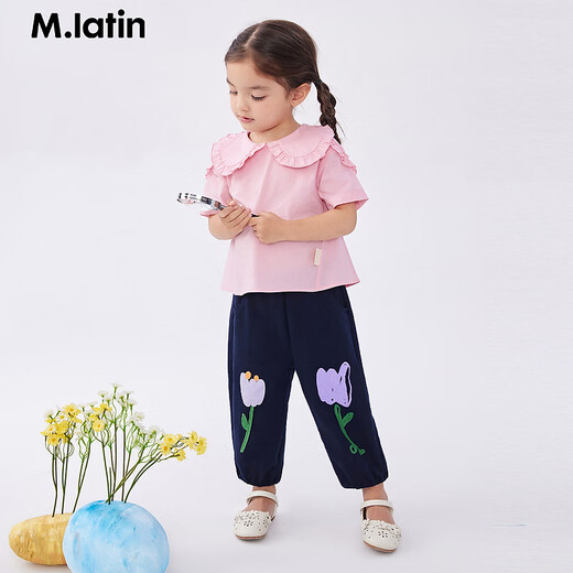 M.Latin/M.Latin/Mall same style children's clothing children's shirt summer new style short-sleeved shirt for girls rose pink 90