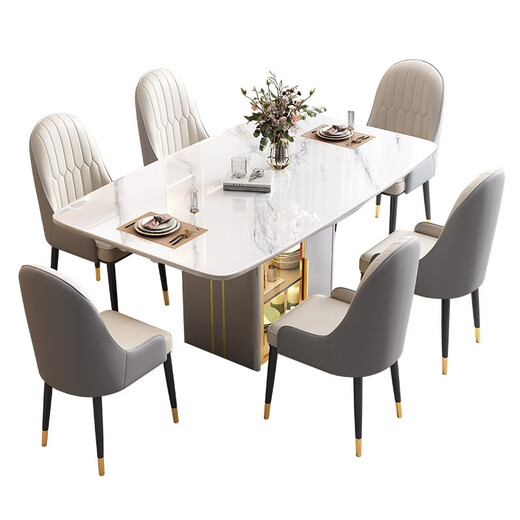 Shanglin Chuntian Rock Table and Chair Combination Telescopic Storage Multi-function Round Table Family Dining Table Small and Medium Apartment Dining Table Bright Snow Mountain White + 699 Chair Gray 1.3 meters One table and four chairs