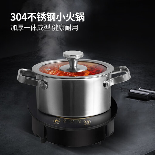 CAIRUYI 304 stainless steel single-person small hot pot, one person, one pot, special shabu-shabu pot for induction cooker, self-service hot pot mini 16cm 304 pot type A with lid (weight 750G) 16cm