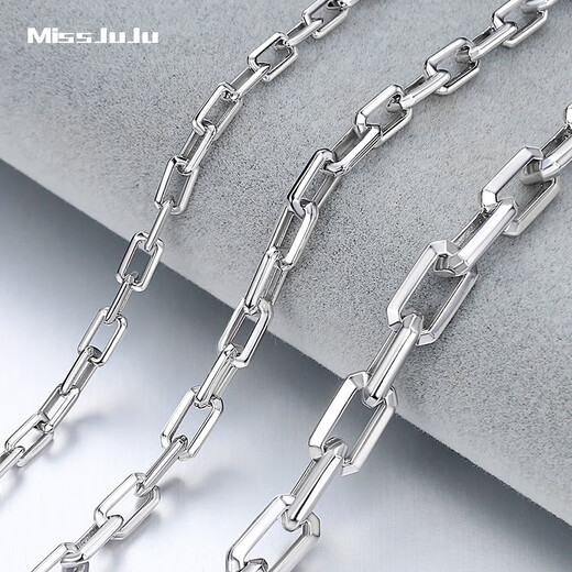 Miss JuJu platinum necklace men's pt950 white gold thick square cross chain domineering men's neck chain weight 22.07g length 56cm thick 4.0mm M buckle
