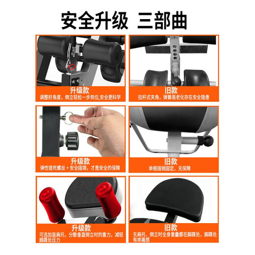 惠旗鹿倒立神器家用健身器材倒立机身高拉伸倒挂辅助长高腰椎牵引倒立器 黑红舒适款+4U形卡脚+气囊腰垫+
