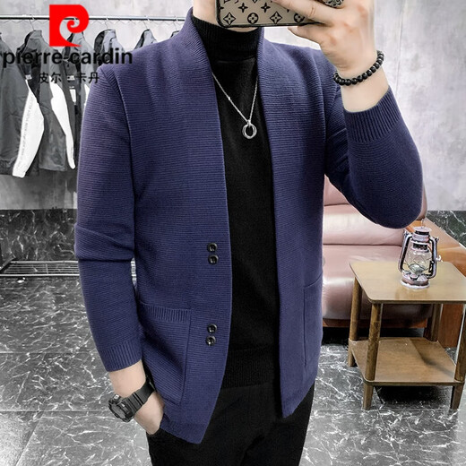 Pierre Cardin Brand Wool Cardigan Men's Trendy Slim Jacket 2025 Spring and Autumn Thickened Men's Knitted Sweater Cardigan Sweater Jacket Dark Gray 2XL