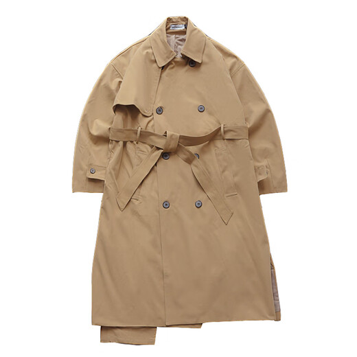 Mid-length windbreaker for fat men plus size plus size trendy coat Korean style casual loose over the knee spring and autumn Hong Kong style 8825 Khaki XL 170-220Jin Jin is equal to 0.5 kg