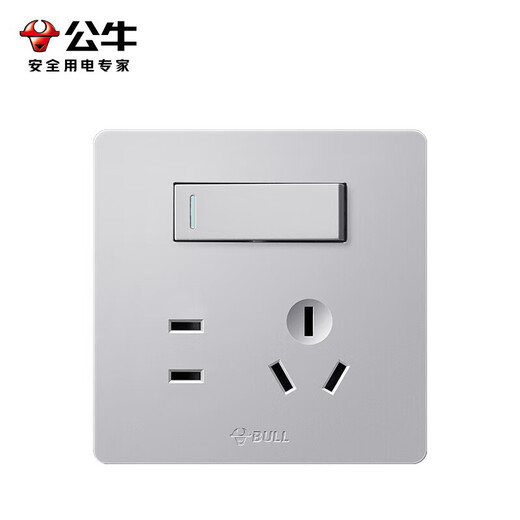 Bull (Bull) Switch Socket G12 Serie One-Open Dual Control Fünf-Loch-Sockel 86 Typ Panel G12E334S cremiger Windraum Silber