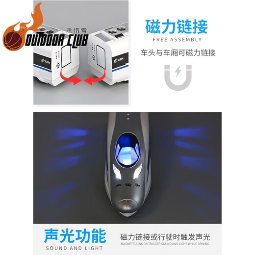 Chuangjingyi elige un modelo pequeño modelo simulación de juguete Aleación Harmonía Ferrocarril de alta velocidad Control remoto Simulación de juguetes Toy Toy Versión de control remoto de gran tamaño para niños Armonía 4 secciones Conjunto de 20 pistas + 2 cargas, con luces en la estación de tren