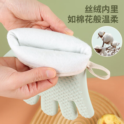 Qingbilin QBILY anti-scalding gloves, thickened high temperature resistant insulation gloves, microwave oven baking gloves, 2 pack, silicone gloves, temperature resistant