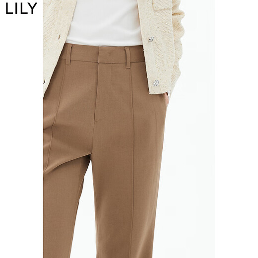 LILY秋新款女装别致开叉含垂坠感时尚通勤复古微喇休闲裤 719栗棕 L