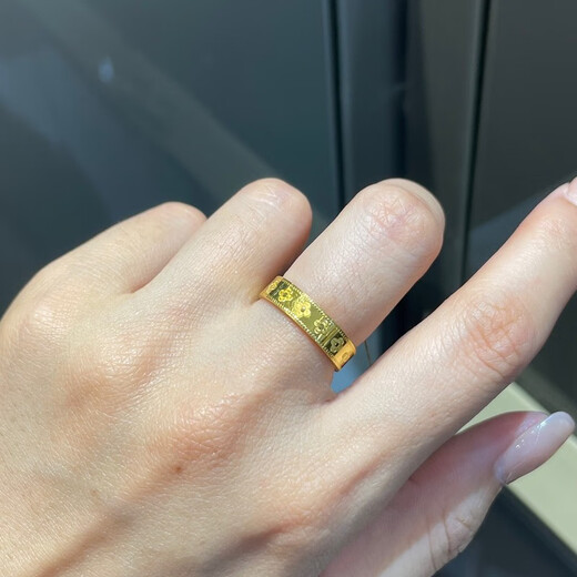Gu Hao gold ring for women, trendy 999 pure gold four-leaf clover transfer bead ring, ring, tail ring, gift ring for girlfriend, size 10, about 1.8 grams