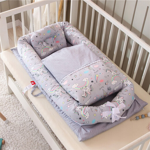 Gudong Bear crib portable and removable 0-3 years old newborn baby bed-in-bed bionic uterus bed baby bed bed Unicorn Gray I removable and washable with quilt + pillow