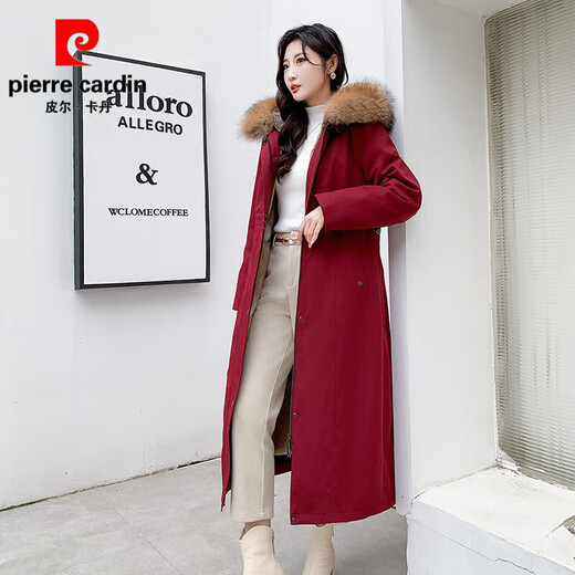 Pierre Cardin high-end duck down rabbit fur thickened removable liner long knee-length down jacket winter parka women's coat black snowflake fox fur collar 3XL 150-170Jin Jin equals 0.5 kg