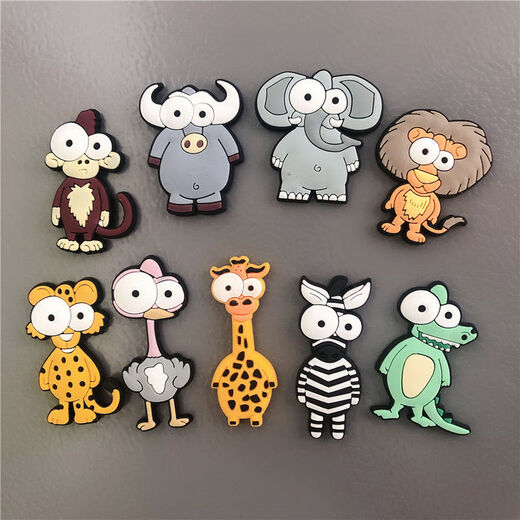 Myopole soft rubber refrigerator tile creative cartoon cute set of small car refrigerator anti-collision children's early education stickers small animals/9 pieces